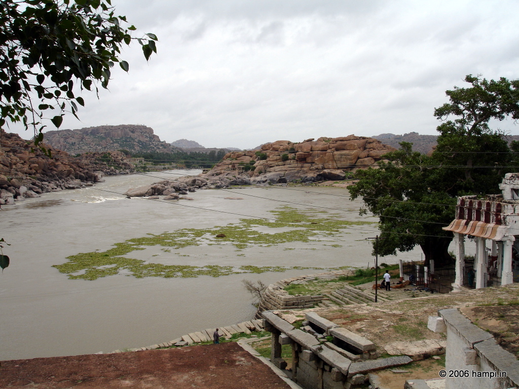 Chakratirtha seen from Kodanda Rama Temple. The floating weeds highlight the circular pattern of the water current.