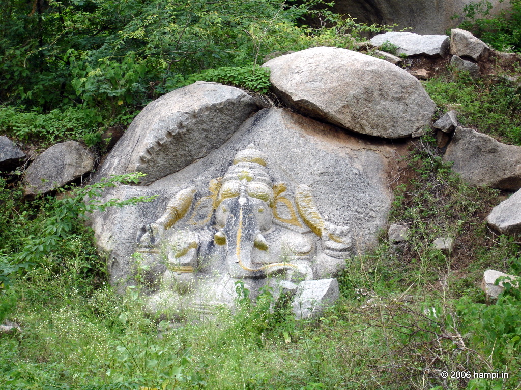 Bas-relief  of Vinayaka (Ganapathi) image executed on a boulder.