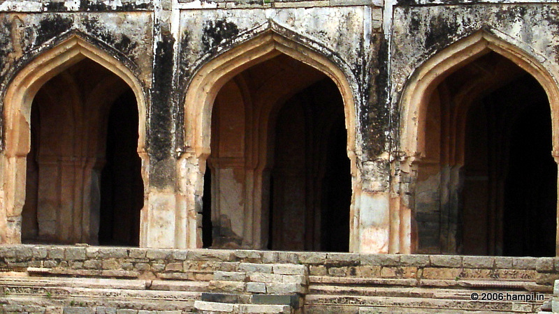 Arches of the 'The Mosque' in the Royal center area in Hampi.