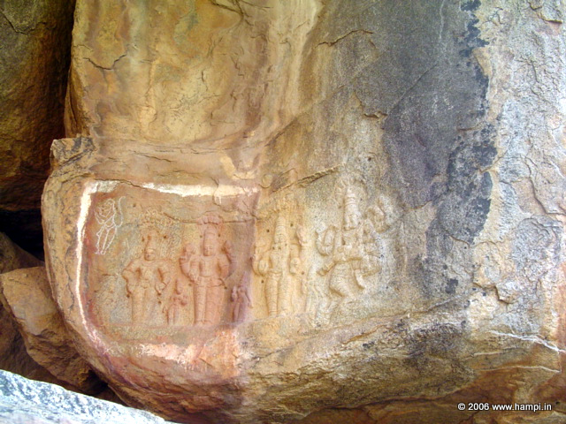 Images of Vittala and Narasimha by on a boulder wall. 