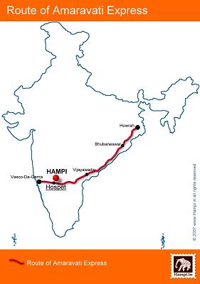 Route of Amaravati Express that connects Goa (Vasco-da-Gama) with Howrah Jn 
