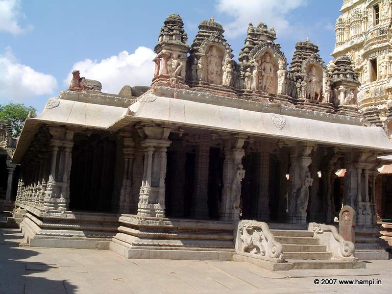 The open Hall infront of the main shrine inside Virupaksha Temple. This Rangamantapa was added to this temple in 1510 by the king Krishnadevaraya