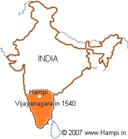 The regions of Vijayanagara influence in 1540 CE