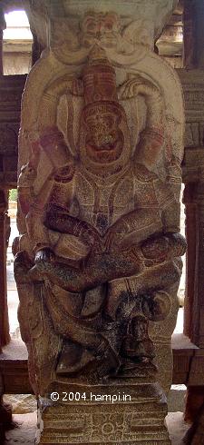 Narasimha kills Hiranyakashipu . Image from Vittala Temple. See the story of Story of Narasimha