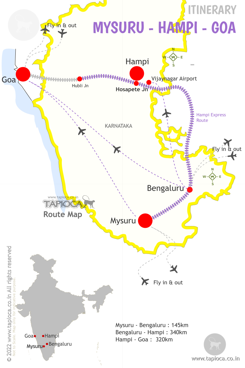 Route to cover Hampi, Mysore & Goa
